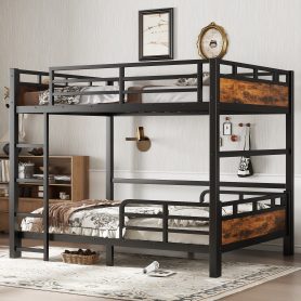 Full Over Full Metal Bunk Bed/Loft Bed/Platform Bed, with Raised Security Fence