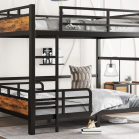 Queen Over Queen Metal Bunk Bed/Loft Bed/Platform Bed, with Raised Security Fence