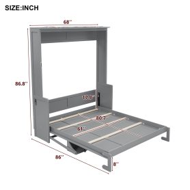 Queen Size Murphy Bed with Desk, LED Lights and USB Charging Station