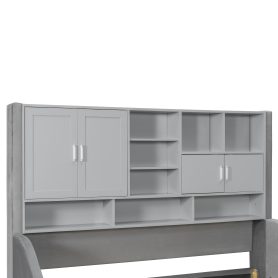 Twin Size Upholstered Daybed with LED Armrest Lights, Storage Shelves & Cabinets