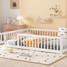 Full Size Floor Bed with Safety Guardrail and Door