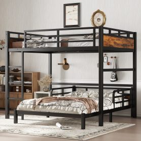 Full Over Full Metal Bunk Bed/Loft Bed/Platform Bed, with Raised Security Fence