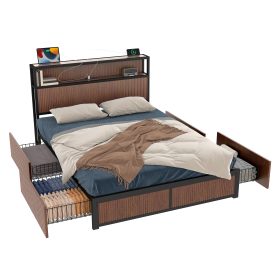 Large Raised-Pattern Storage Bed Frame