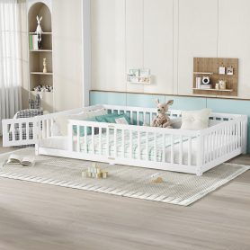 Queen Size Floor Bed with Safety Guardrail and Door