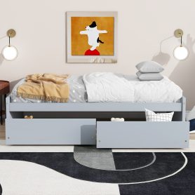 Twin Size Daybed with 2 Drawers, Solid Rubber Wood Bed