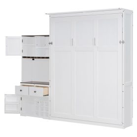 Queen Size Murphy Bed With Storage Cabinet, Wine Rack, Glass Holder, Drawers And Multi-color LED Strip