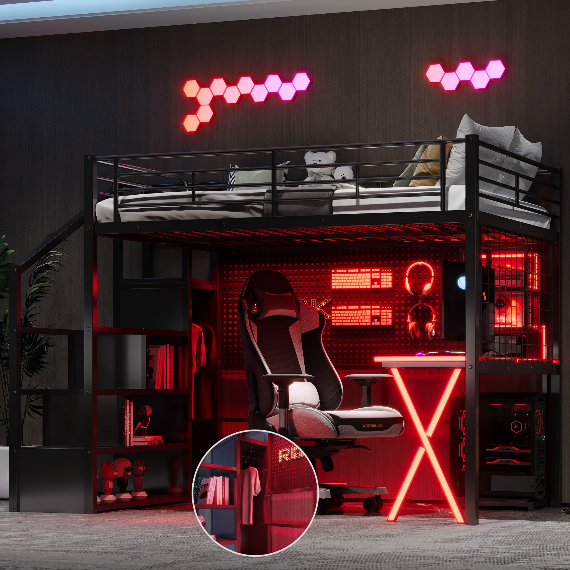 Assembly Instruction For GX000663AAB 6 Full Size Metal Loft Bed with Built-in Work Station, Wardrobe, Storage Staircase and LED