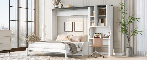 Multi-Functional Murphy Bed with Sofa, Desk, and Storage Cabinet, Queen Size