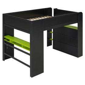 Full Size Wood Bunk Bed with Desk, Wardrobe, Ample Storage Space and RGB Light