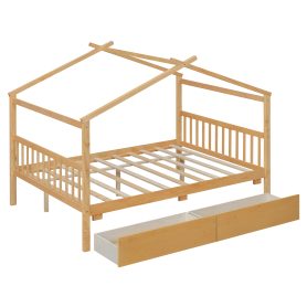 Full Size Wooden House Bed With Drawers