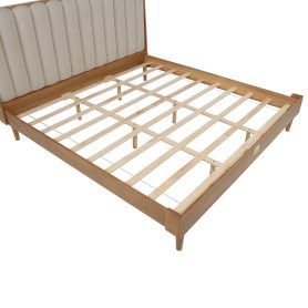 King Size Wood Bed with Piano Key Style Upholstered Headboard