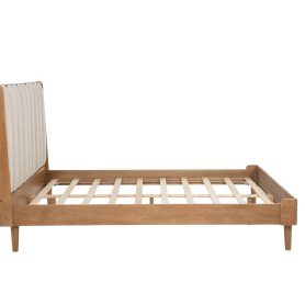 Queen Size Wood Bed with Piano Key Style Upholstered Headboard 37 Queen Size Wood Bed with Piano Key Style Upholstered Headboard