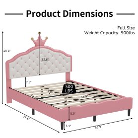 Full Size Lovely Crown Fantasy PU Leather Princess Bed With Tufted Headboard