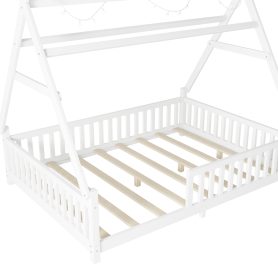 Low Floor Full House Bed With Light, Fence And Roof