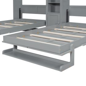 Dual Twin Size Wall Murphy Beds With Cabinets And Shelves