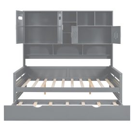 Full Size Wooden Daybed With Twin Size Trundle, and All-in-One Cabinet and Shelf 28 Full Size Wooden Daybed With Twin Size Trundle, and All-in-One Cabinet and Shelf