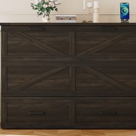 Full Size Farmhouse Murphy Cabinet Bed with Charging Station
