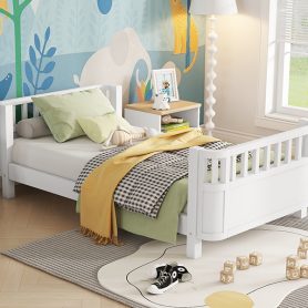 Wood Low Profile Twin Bed With Rails For Girls And Boys