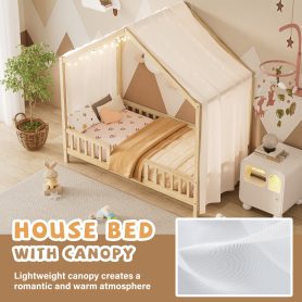 Twin Size Montessori Floor Bed With Canopy and High Railings