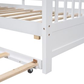 Wooden Twin Size House Bed With Trundle and Storage Shlef