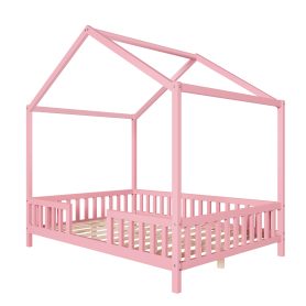 Full Size Montessori Floor Bed With Canopy and High Railings