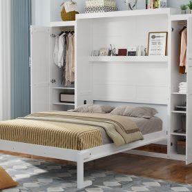 Queen Size Murphy Bed with 2 Wardrobe and Storage Shelf