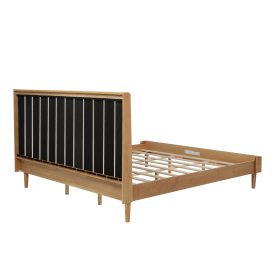 King Size Wood Bed with Piano Key Style Upholstered Headboard