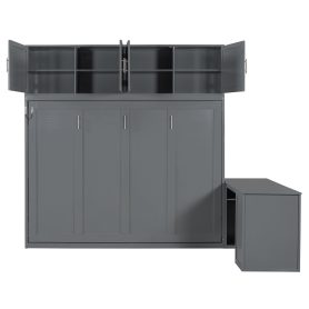 Queen Size Wall Murphy Bed With Desk And Storage Shelves And Big Cabinets