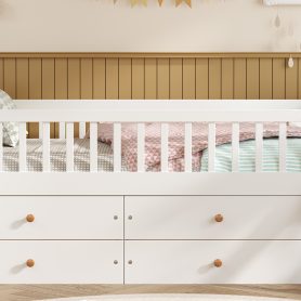 Twin Bed Frame With Storage 4 Drawers, Guardrail Headboard And Ladder