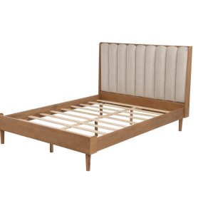 Queen Size Wood Bed with Piano Key Style Upholstered Headboard 35 Queen Size Wood Bed with Piano Key Style Upholstered Headboard