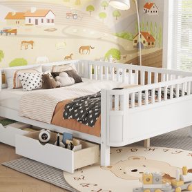 Wood Low Profile Full Bed With Rails