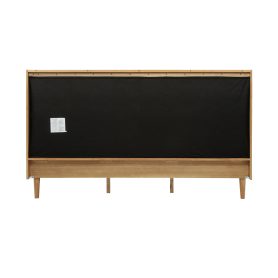 King Size Wood Bed with Piano Key Style Upholstered Headboard