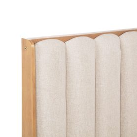 Queen Size Wood Bed with Piano Key Style Upholstered Headboard