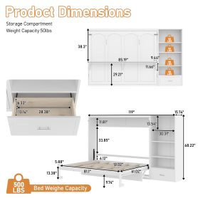 Queen Murphy Bed with Height Adjustable Storage Compartments and Shelf