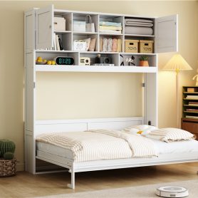 Queen Size Wall Murphy Bed With Ample Storage Space And Chevron Stripes