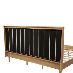 King Size Wood Bed with Piano Key Style Upholstered Headboard