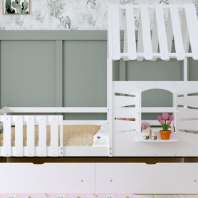 Twin Size House Bed With 2 Storage Drawers and Guardrails