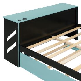 Full Size Wood Daybed with Twin Size Trundle, Desk and USB