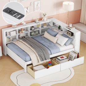 Full Size Daybed With 2 Drawers, Storage Shelf And USB Charging Ports