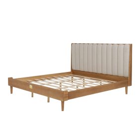 King Size Wood Bed with Piano Key Style Upholstered Headboard
