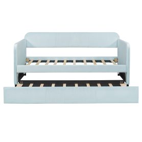 Upholstered Twin Size Daybed  With Trundle Bed and Wood Slat
