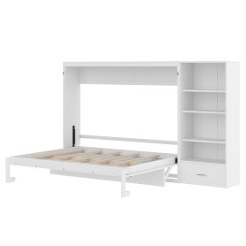 Queen Murphy Bed with Height Adjustable Storage Compartments and Shelf