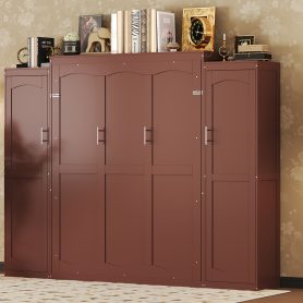 Wooden Full Wall Bed With 2 Wardrobe And Storage Shelf