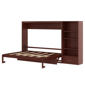 Queen Size Murphy Bed with Height Adjustable Storage Compartments and Shelf