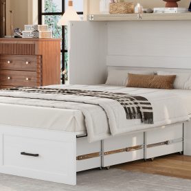 Full Size Farmhouse Murphy Cabinet Bed With Charging Station and Large Storage Drawer