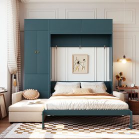 Queen Size Murphy Bed Wall Bed with Sofa and Shelves