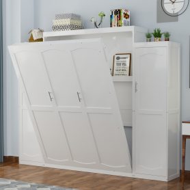 Full Size Murphy Bed with 2 Wardrobe and Storage Shelf