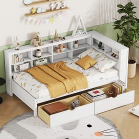 Wooden Twin Size Daybed With 2 Drawers, Storage Shelf And USB Charging Ports