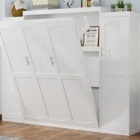Queen Size Murphy Bed with 2 Wardrobe and Storage Shelf