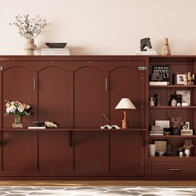 Queen Size Murphy Bed with Height Adjustable Storage Compartments and Shelf